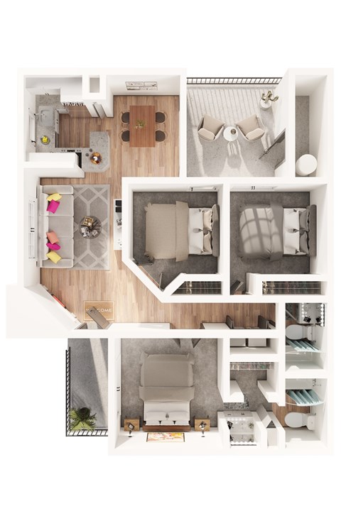 Floor plan for 3 beds, 2 baths, 1180 sqft